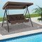 Costway 3-Seat Patio Porch Swing withAdjustable Canopy Soft Seat Back Cushions Side Tables Brown/Grey